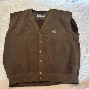 Vintage Men’s Golf Brown Suede Vest with V-Neck and Ribbed Trim